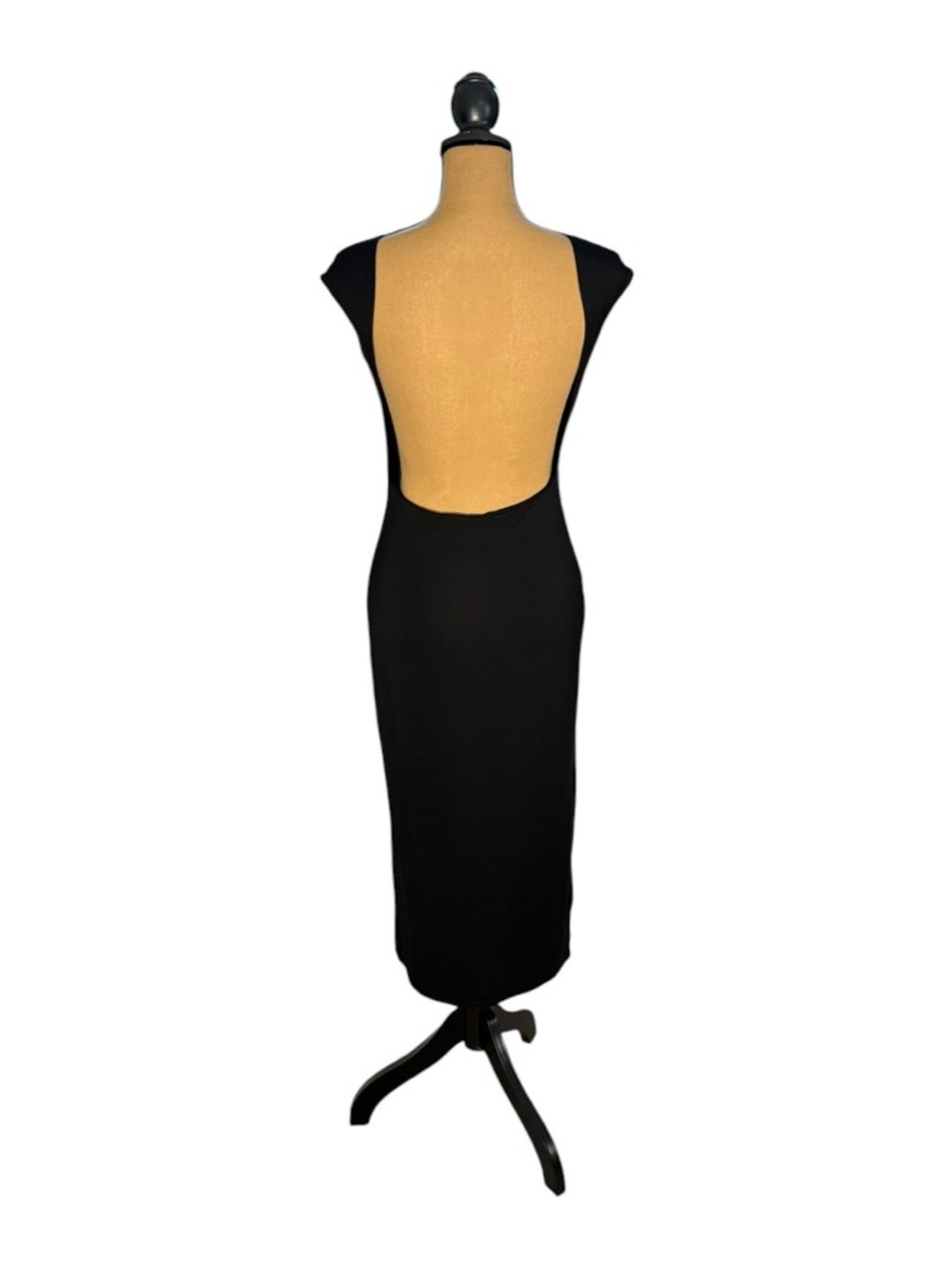 See You Monday Black Midi Dress Open Back Cap Sleeve L 90s Minimalist - Picture 5 of 10
